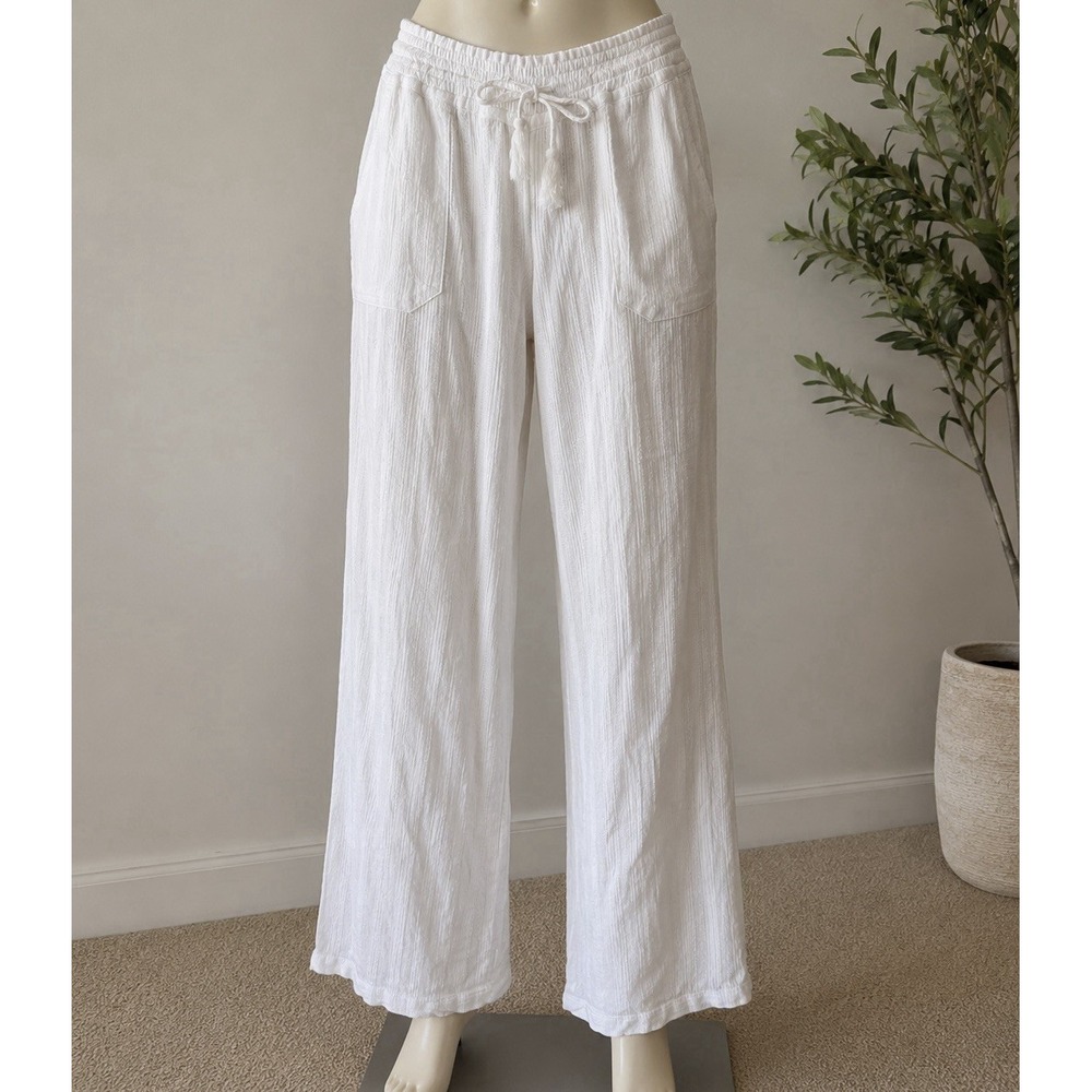 Roxy Pants Womens XL White Oceanside Drawstring Elastic Waist Beach Pull On